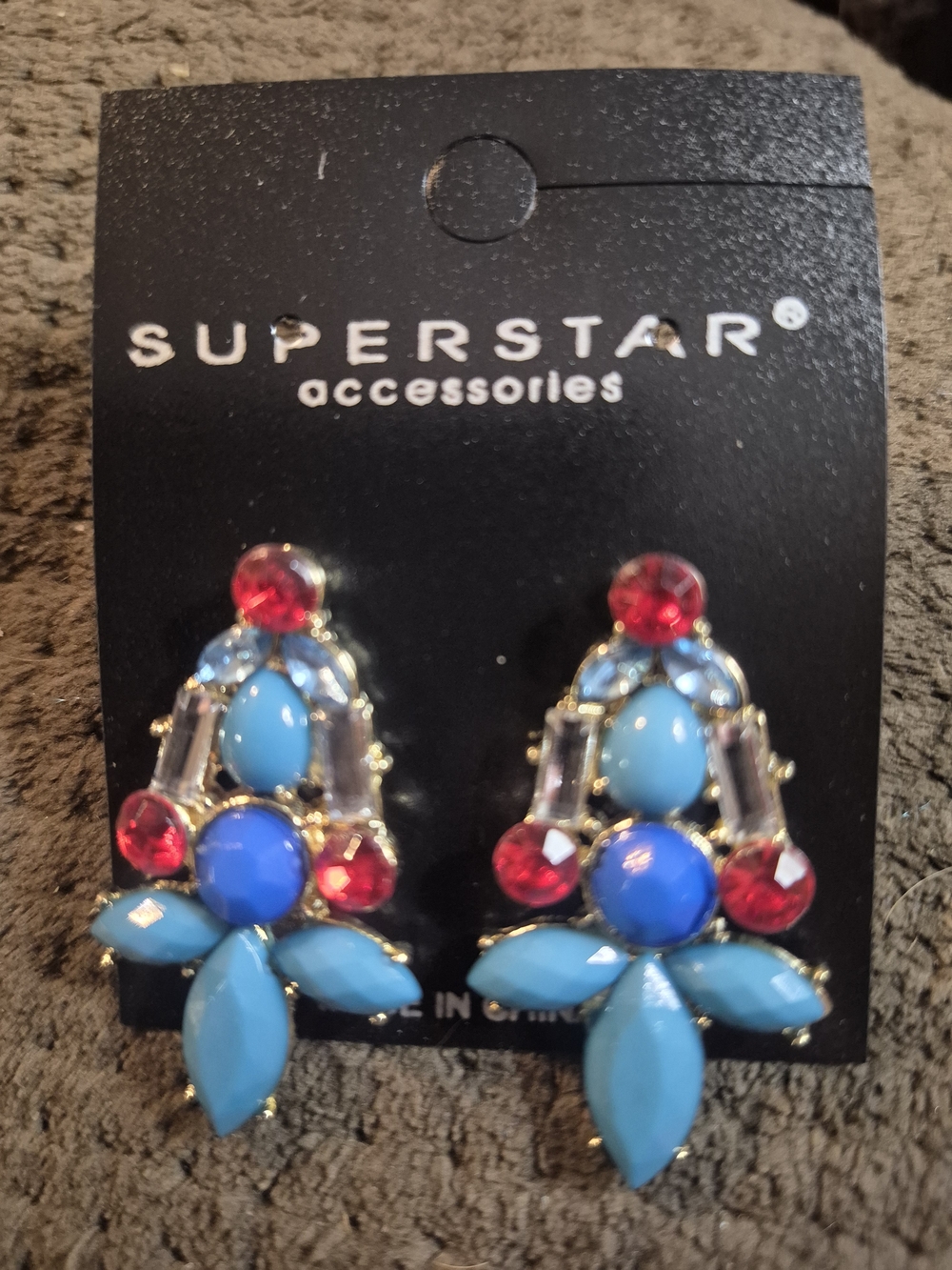 Blue and Red Crystal Drop Earrings